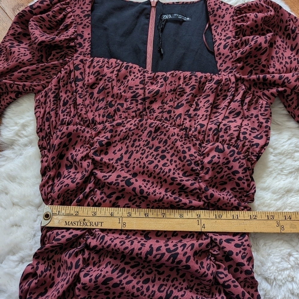 Zara animal print ruffled ruched mini dress medium - Picture 13 of 16